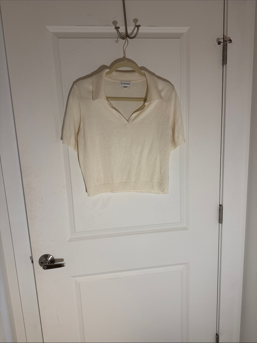 Collared Knit Crop Top in Cream